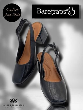 Baretraps "Ester" Women's Size 8M Black Faux Leather Slingback Block Heel